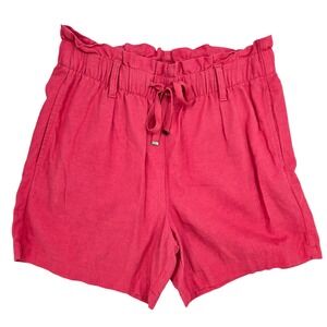 St Johns Bay Womens MEDIUM Pink Excellent Linen Blend Paperbag Waist Shorts